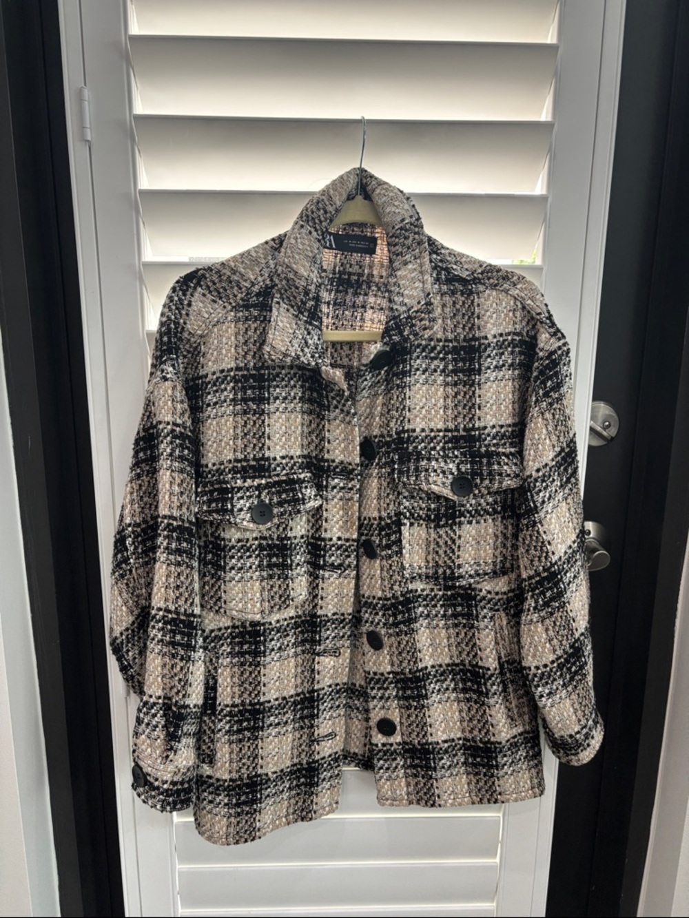 ZARA Black & Beige Metallic Tweed Jacket